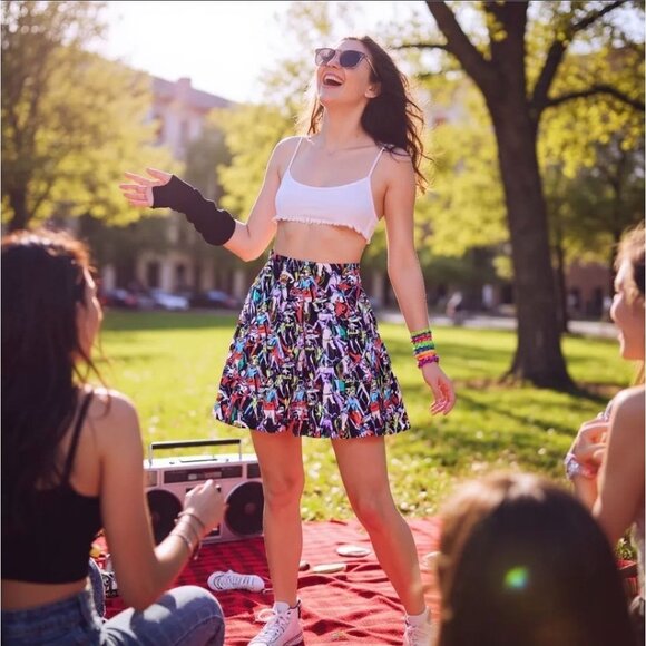 Living Legends Pleated Mini Skirt – by DC Multicolor Comic Print Superhero M - Picture 2 of 2